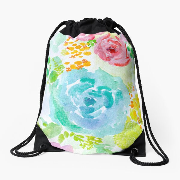 Aperçu de l'œuvre Bouquet de fleurs délicates à l'aquarelle - pivoines et roses sur fond bleu  créée et vendue par Harena Grace .