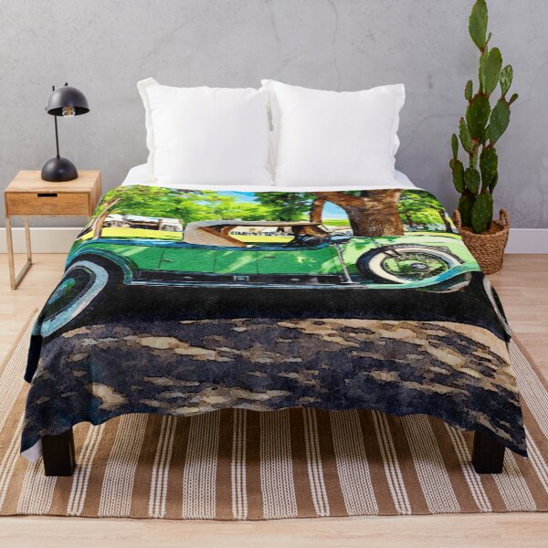 Item preview, Watercolor depiction of a 1929 green Cadillac roadster in a park setting designed and sold by GestaltImagery.