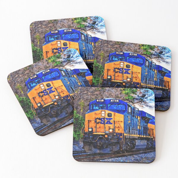 Item preview, Watercolor painting of a CSX freight train in a scenic rural setting designed and sold by GestaltImagery.