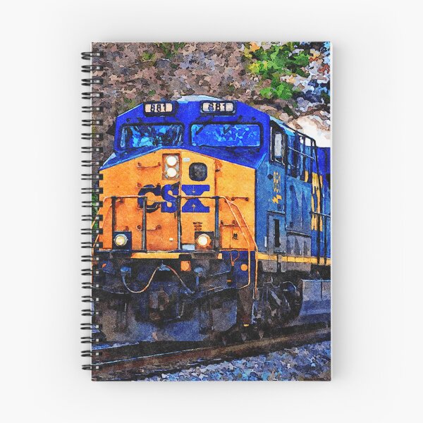 Item preview, Watercolor painting of a CSX freight train in a scenic rural setting designed and sold by GestaltImagery.