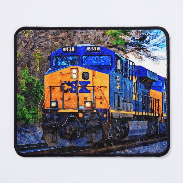 Item preview, Watercolor painting of a CSX freight train in a scenic rural setting designed and sold by GestaltImagery.