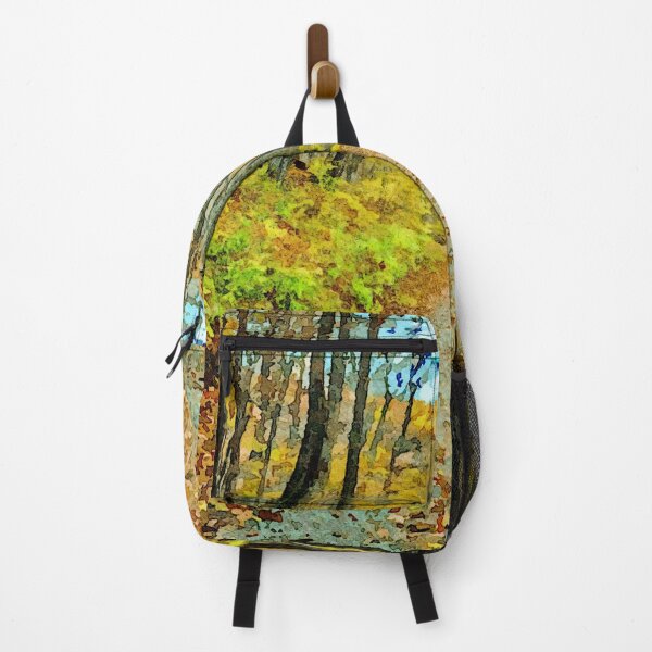 Item preview, Watercolor art of a forest trail during autumn in vibrant foliage colors designed and sold by GestaltImagery.