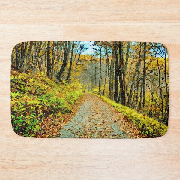 Item preview, Watercolor art of a forest trail during autumn in vibrant foliage colors designed and sold by GestaltImagery.
