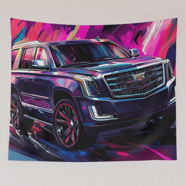Artikelvorschau, „Blauer Cadillac Escalade – Digitaler Pop-Art-Druck“ entworfen und verkauft von AutoPopStudio.