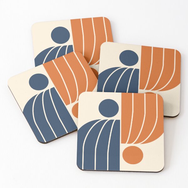 Item preview, Arch Midcentury Modern Abstract Pattern V in navy blue burnt orange designed and sold by nineFlorals.