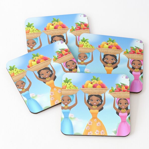 Item preview, Three women with fruit baskets in vibrant dresses. designed and sold by Artessie.
