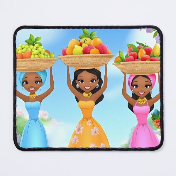 Item preview, Three women with fruit baskets in vibrant dresses. designed and sold by Artessie.
