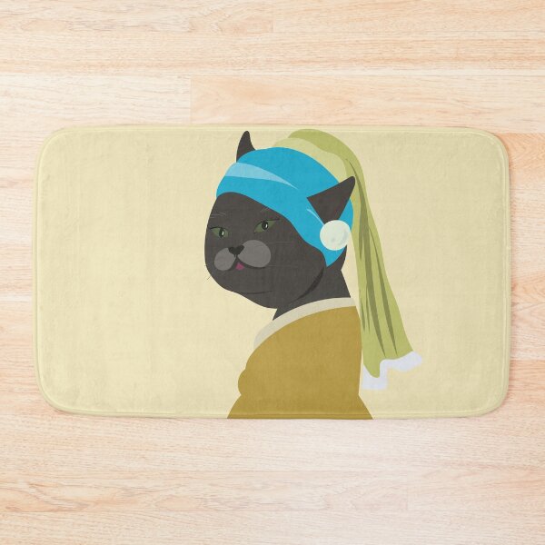 Item preview, Gray Cat with a Pearl Earring – Funny Cat Art designed and sold by myDino-myLove.