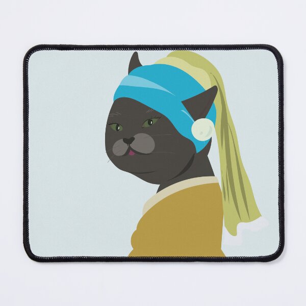 Item preview, Gray Cat with a Pearl Earring – Funny Cat Art designed and sold by myDino-myLove.