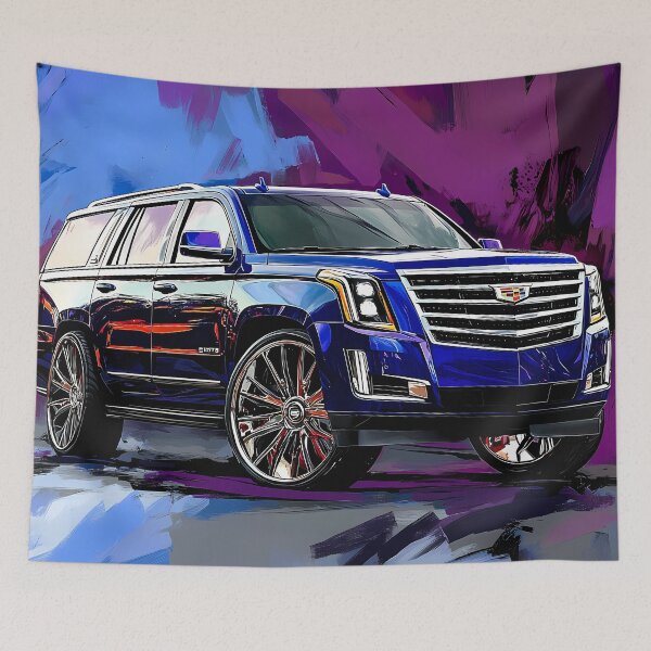 Artikelvorschau, „Blauer Cadillac Escalade – Digitaler Pop-Art-Druck“ VI entworfen und verkauft von AutoPopStudio.