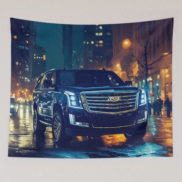Artikelvorschau, „Blauer Cadillac Escalade – Digitaler Pop-Art-Druck“ VII entworfen und verkauft von AutoPopStudio.