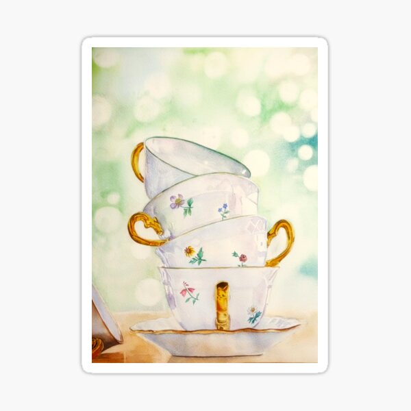 Item preview, Chai and sunshine original watercolor tea cups  designed and sold by Yarlseri.