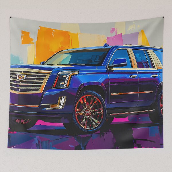 Artikelvorschau, „Blauer Cadillac Escalade – Digitaler Pop-Art-Druck“ IX entworfen und verkauft von AutoPopStudio.