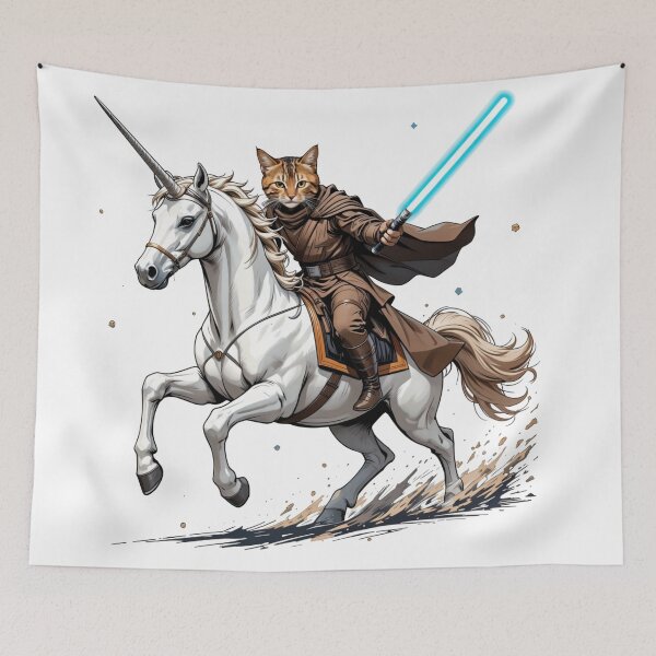 Item preview, Epic Cat Jedi on Unicorn with Lightsaber - Fantasy Sci-Fi Mashup designed and sold by latelierdechris.