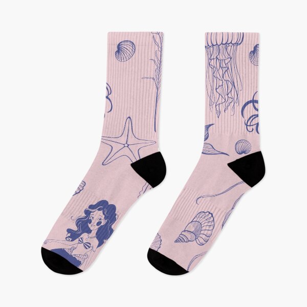 Item preview, Beautiful seamless pattern with mermaid, shell, starfish, algae, jellyfish line illustration.  designed and sold by MatyKotiv.