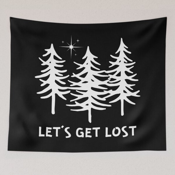 Item preview, Let's Get Lost, Outdoor Adventure, Forest Trees on a Starry Night, White Print designed and sold by tumbleweedphoto.
