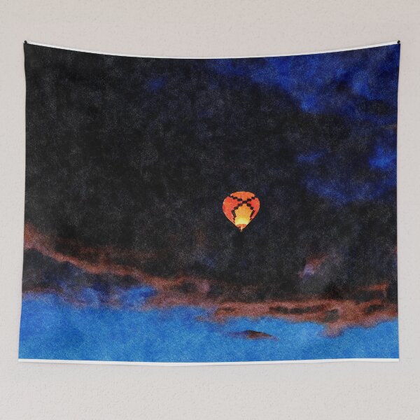 Item preview, Watercolor painting of a hot air balloon floating in a dark sky designed and sold by GestaltImagery.