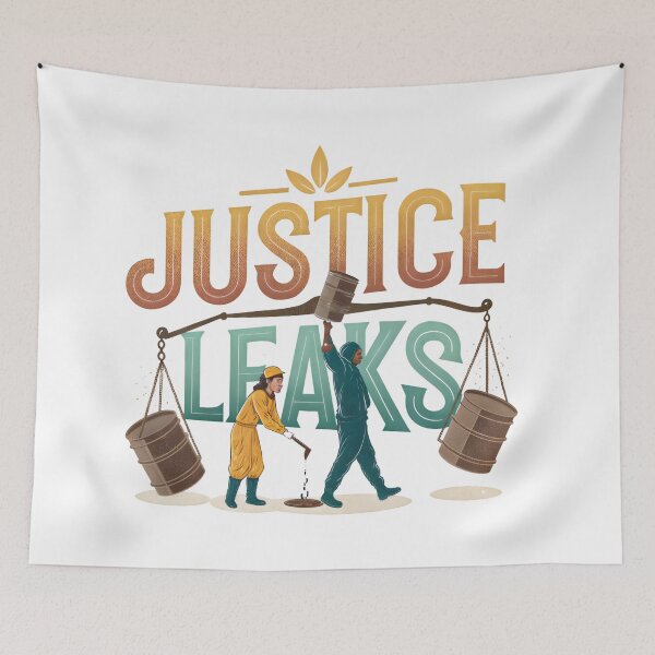Item preview, Environmental Justice Warrior Tee - Leaking Barrels Balance Scale Activist Art designed and sold by AnnDesignStudio.