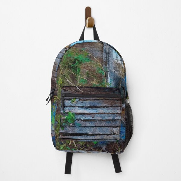 Item preview, Watercolor depiction of an abandoned wooden house enveloped in overgrown vegetation designed and sold by GestaltImagery.