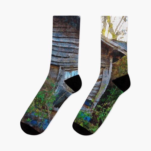 Item preview, Watercolor depiction of an abandoned wooden house enveloped in overgrown vegetation designed and sold by GestaltImagery.