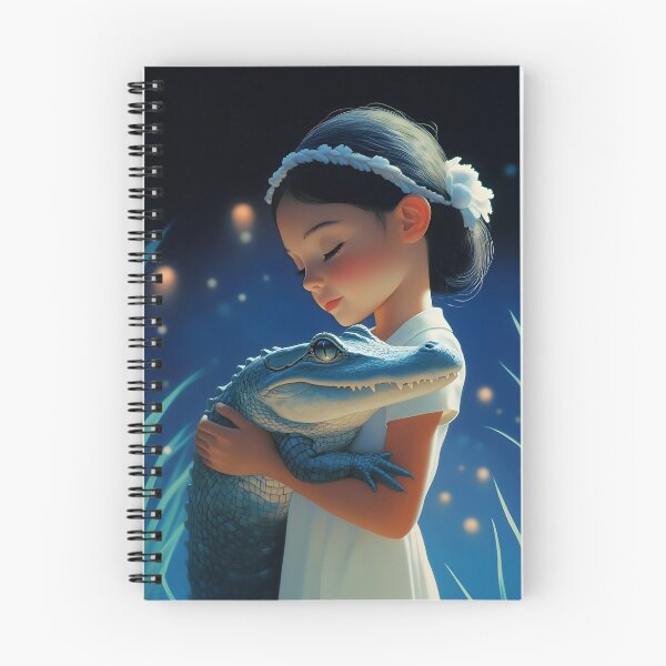 Item preview, Girl with crocodile in serene nocturnal setting designed and sold by Artessie.