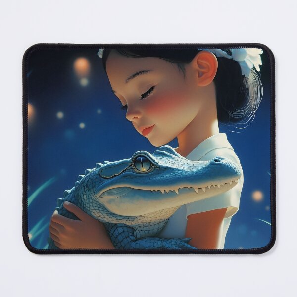 Item preview, Girl with crocodile in serene nocturnal setting designed and sold by Artessie.