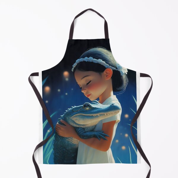 Item preview, Girl with crocodile in serene nocturnal setting designed and sold by Artessie.