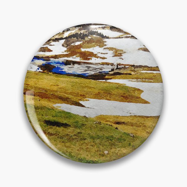 Artikelvorschau, Aquarellmalerei des Beartooth Highway mit schneebedeckten Bergen und üppigem Grün entworfen und verkauft von GestaltImagery.