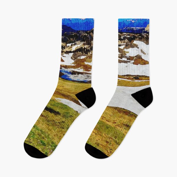 Item preview, Watercolor painting of Beartooth Highway with snowcapped mountains and lush greenery designed and sold by GestaltImagery.