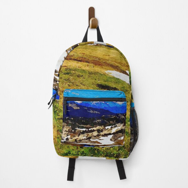 Item preview, Watercolor painting of Beartooth Highway with snowcapped mountains and lush greenery designed and sold by GestaltImagery.