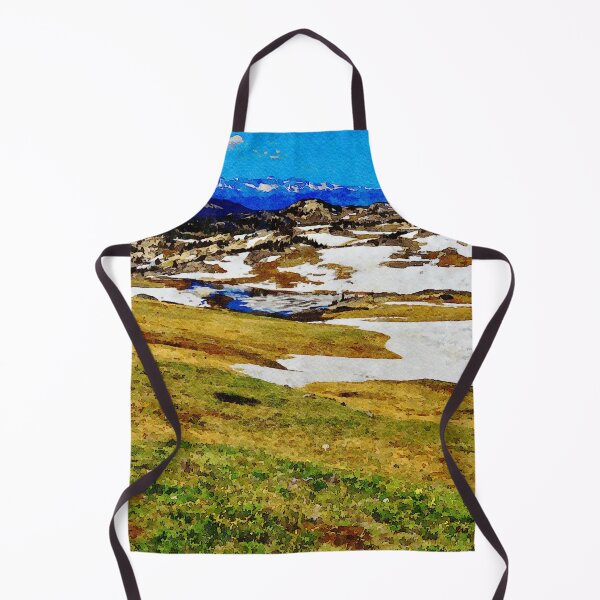 Item preview, Watercolor painting of Beartooth Highway with snowcapped mountains and lush greenery designed and sold by GestaltImagery.