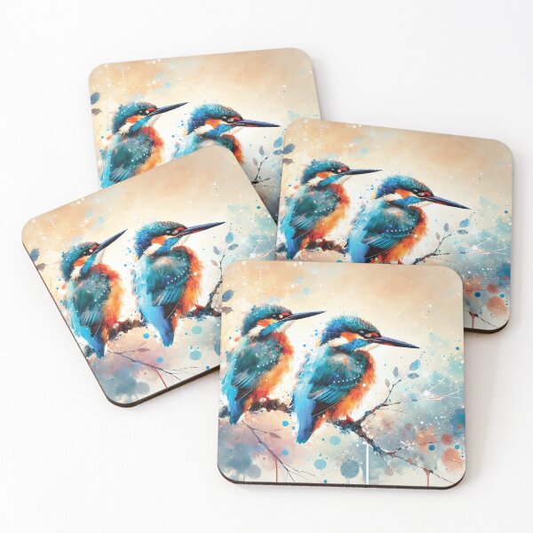 Item preview, two vibrant kingfishers perched on a branch designed and sold by Random Designs.