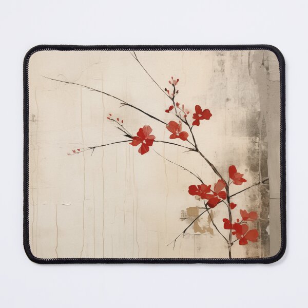 Item preview, Japandi and wabi sabi style rustic branch with red blossoms designed and sold by filigreedigital.