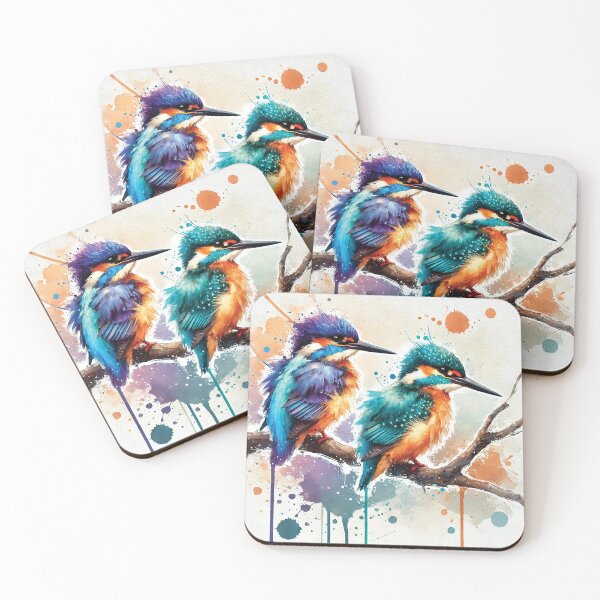 Item preview, vibrant kingfishers perched on a branch designed and sold by Random Designs.