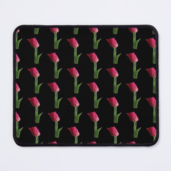 Item preview, A beautiful red tulip with a green stem and leaves against a black background. designed and sold by TAnnao.