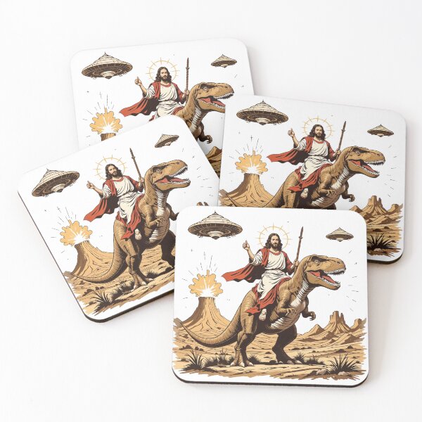 Item preview, Jesus Riding a T-Rex - Epic Sci-Fi and Religious Mashup Art designed and sold by latelierdechris.