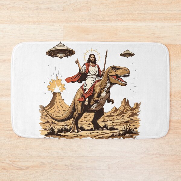 Item preview, Jesus Riding a T-Rex - Epic Sci-Fi and Religious Mashup Art designed and sold by latelierdechris.