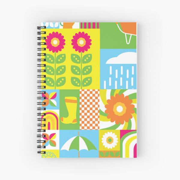 Aperçu de l'œuvre Motif de mosaïque géométrique printanière coloré et vibrant avec des fleurs et des éléments de saison de jardinage créée et vendue par Jdawnink.