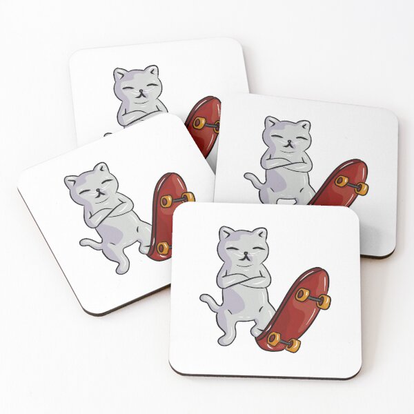 Item preview, Showy gray skater cat with skateboard designed and sold by Joncasmiart.