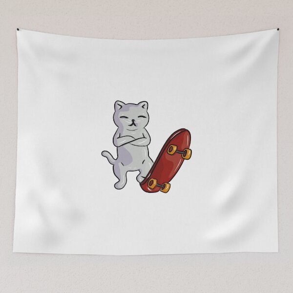Item preview, Showy gray skater cat with skateboard designed and sold by Joncasmiart.