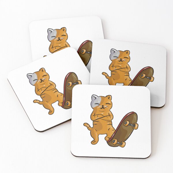 Item preview, Orange cat skater showing off with skateboard designed and sold by Joncasmiart.