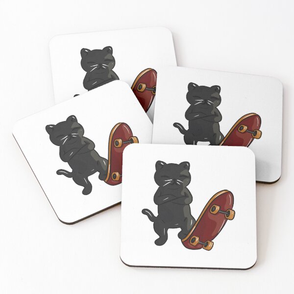 Item preview, Showy black cat skater with skateboard designed and sold by Joncasmiart.