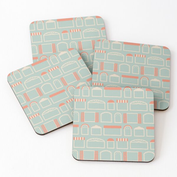 Item preview, Lively window styles from welcoming homes on teal background designed and sold by aysegulkacar.