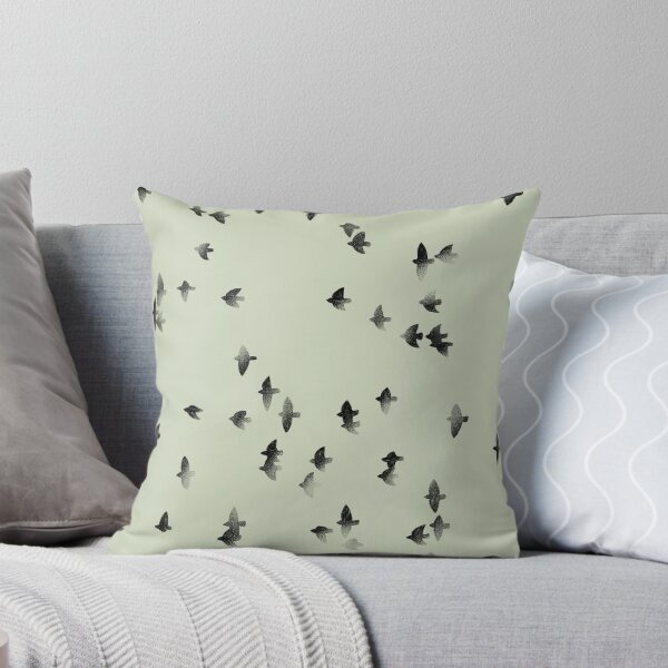 Item preview, Black flying birds silhouettes on green background minimalist pattern. Pencil sketch modern japandi  designed and sold by helga-wigandt.