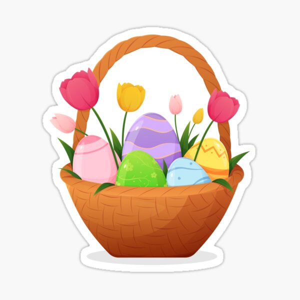 Item preview, Easter basket with colorful eggs and spring flowers designed and sold by KotVandal.