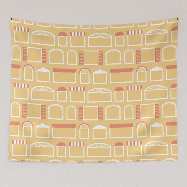 Item preview, Lively window styles from welcoming homes on yellow background designed and sold by aysegulkacar.