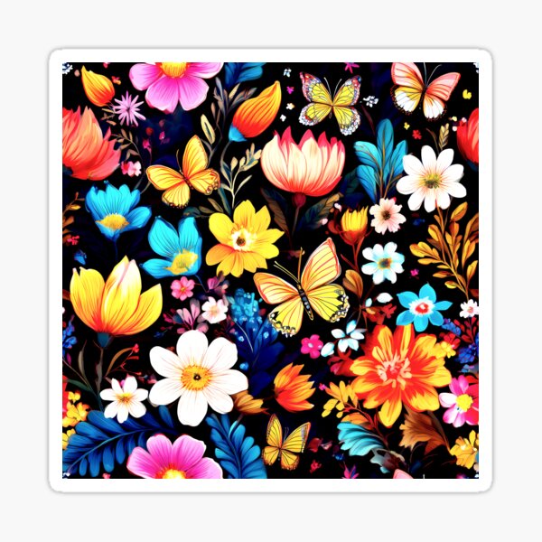 Psychedelic garden blooms pattern Sticker