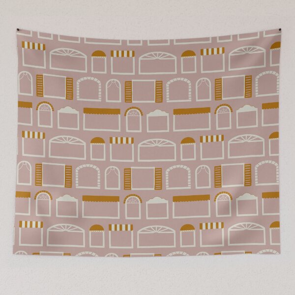 Item preview, Lively window styles from welcoming homes on rosy brown background designed and sold by aysegulkacar.