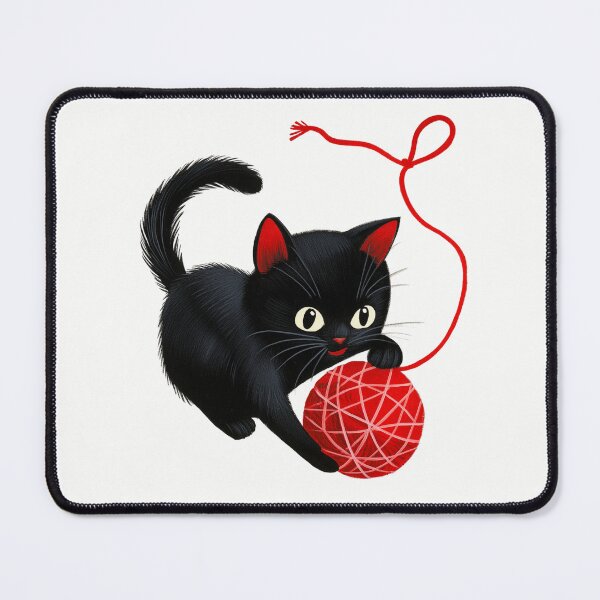 Item preview, Playful Retro Black Cat with Yarn designed and sold by RoseoftheWild.