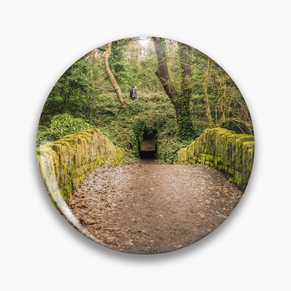 Item preview, moss-covered stone bridge leading to a tunnel in a lush, green forest, designed and sold by David Patterson.